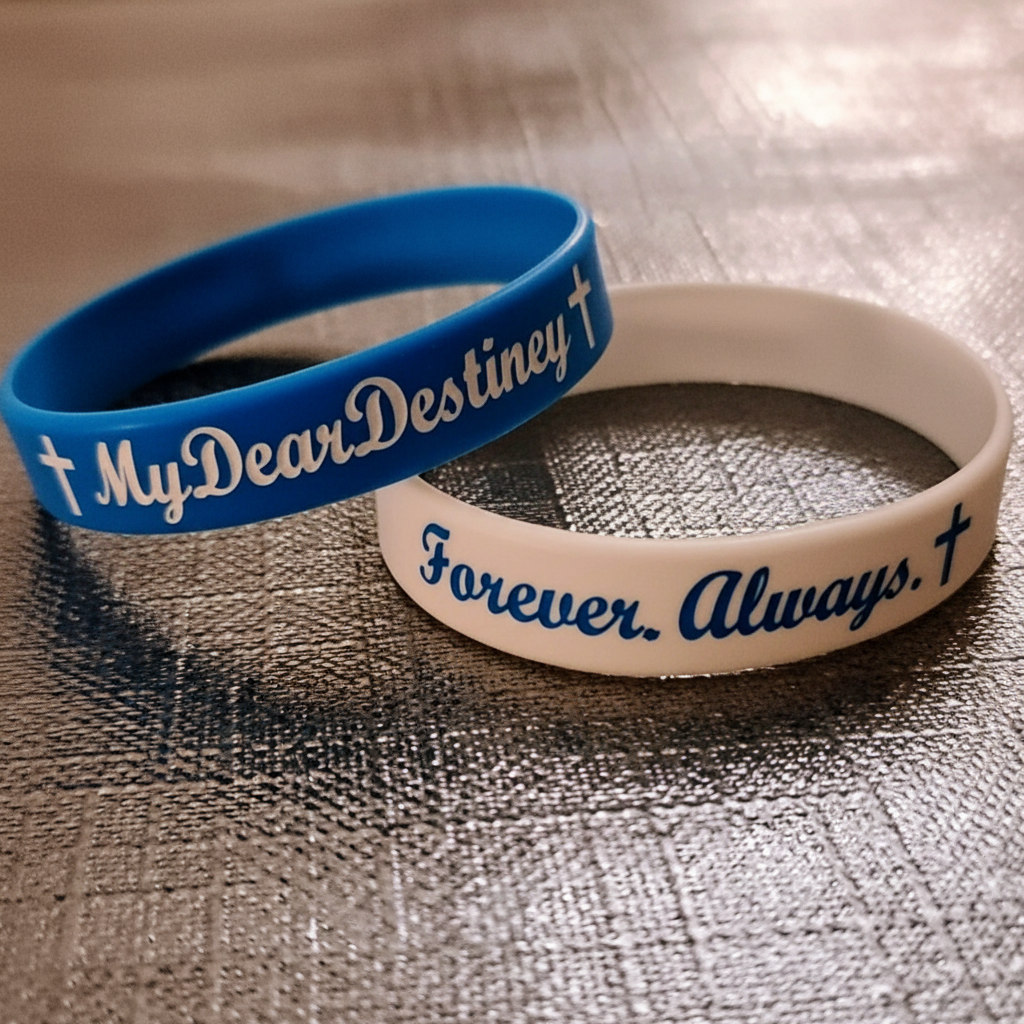 Blue and white wristbands